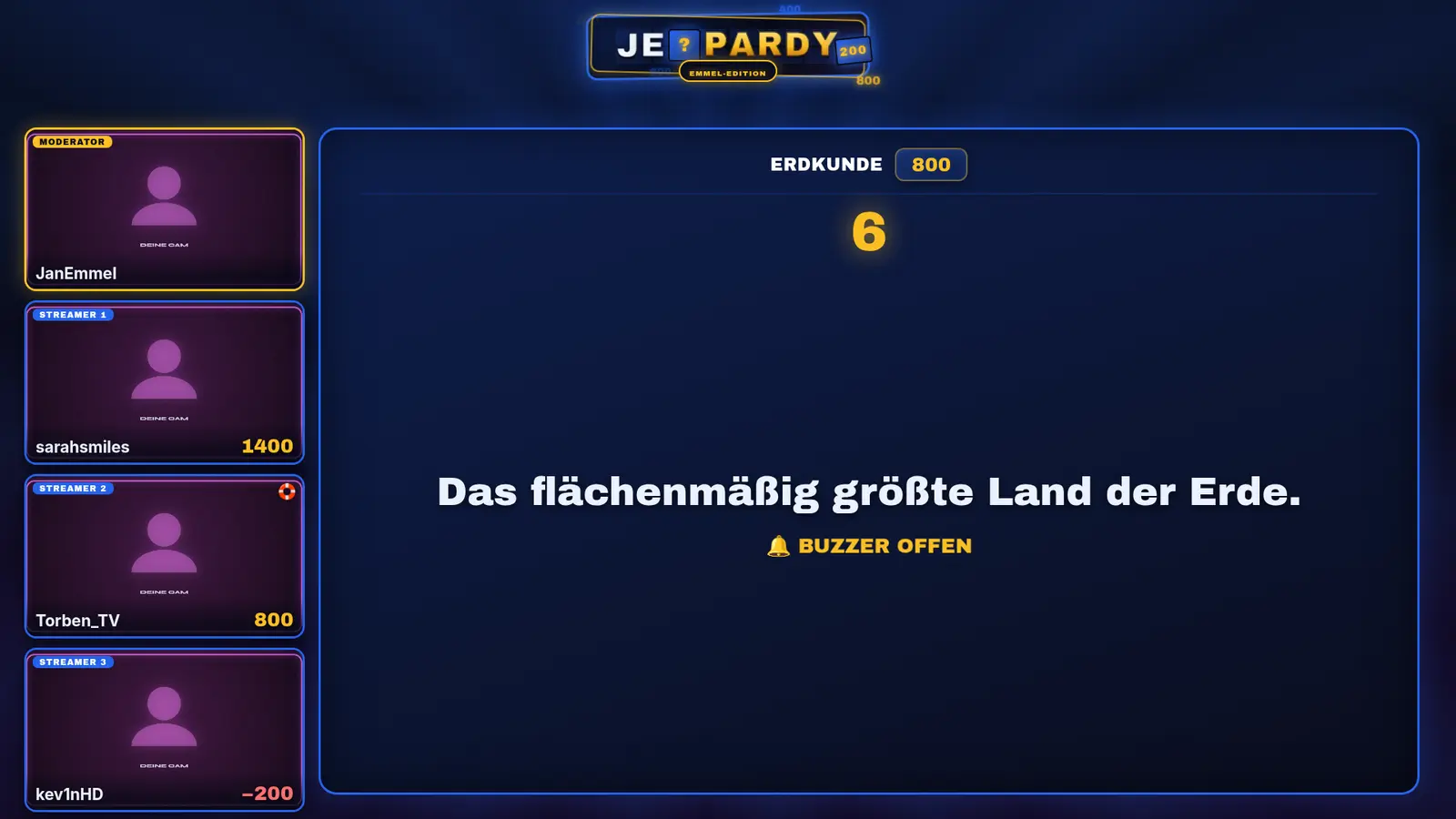 Jeopardy: Beispielansicht 2 mit Beispielinhalten