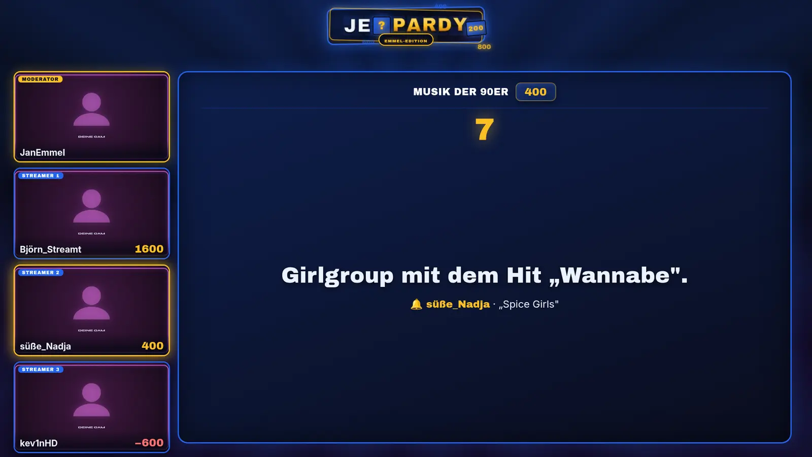 Jeopardy: Beispielansicht 3 mit Beispielinhalten
