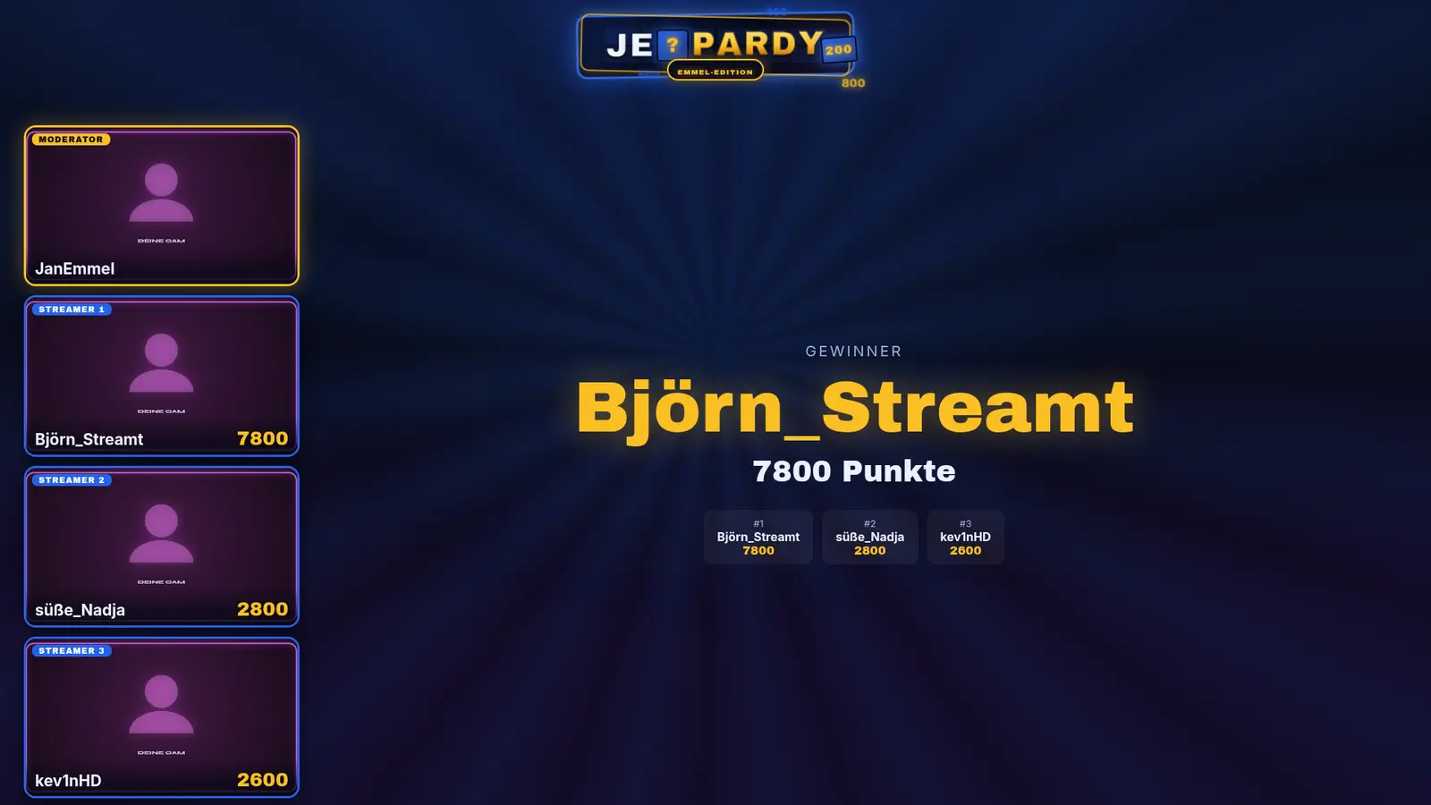 Jeopardy: Beispielansicht 4 mit Beispielinhalten